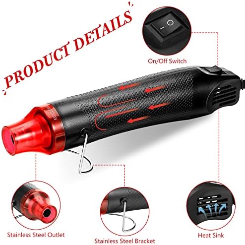 3 Pcs Heat Gun for Crafts Mini Portable Handheld Hot Air Gun for DIY Crafts Embossing Epoxy Resin Shrink Wrapping Vinyl Wrap Drying Paint Clay Cup Turner Candle Making, 300w, Black