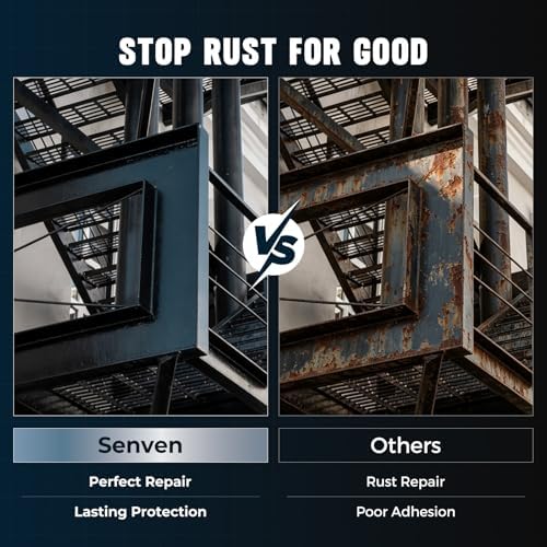 SENVEN Metal Paint, Waterpoof & Anti Rust, Direct to Metal Surface, 35oz, Black, Protective Black Paint for Metal, Gate, Mailbox, Fence, Doors, Craft, Railing and More, Interior/Exterior (with Tools)