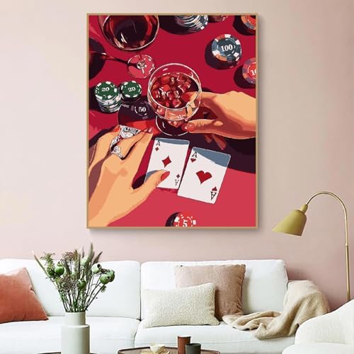 ZRIZQ Vintage Paint by Numbers Kit for Adults Beginner,Poker,16x20