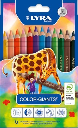 Lyra Color-Giants Assorted Colored Pencils - Set of 12 Colored Pencils with A 6.25mm Core - Highly Pigmented Pencils for All Artists - Durable Color Pencils Set for Drawing Coloring and More