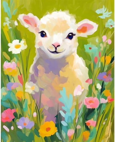 Natuyalo Paint by Numbers Kit for Adults, Sheep Paint By Number Kits for Beginner Animals Acrylic Painting Kit Adults' Paint-by-Number Kits for Gift Home Wall Decor 16x20 inch
