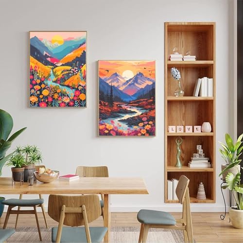 JULOUYN 2 Pack Landscape Paint by Numbers Kit for Adults,16x20 in | Easy to piant for beginners elderly, DIY art, with Magnifying glass, Relaxing & Stress relief, canvas, Home wall decor