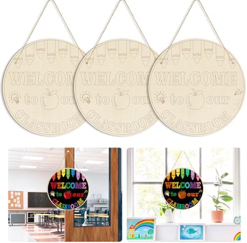 Large Welcome Sign for Classroom Decoration Crafts Hanging to Paint DIY Blank Unfinished Back to School Door Wreath for Front Door Wall Signs Welcome to Our Class Signs for Teacher Supplies