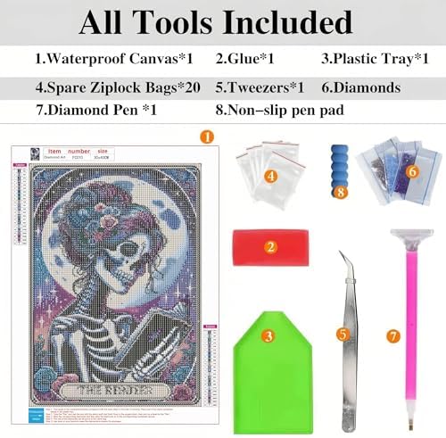 The Reader Skeleton Diamond Art Kits for Adults Beginners, 5D DIY Diamond Painting Kits, Full Round Drill Diamonds Dots Gem Art Crystal, Home Wall Decor 12X16 Inch