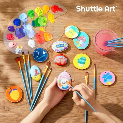 Shuttle Art 12 PCS Paint Brush Set with Case, Assorted Shapes & Sizes for Acrylic, Watercolor, Oil, and Gouache, Perfect Artist Brushes for Kids, Beginners, and Professionals, Ideal for Home or Travel