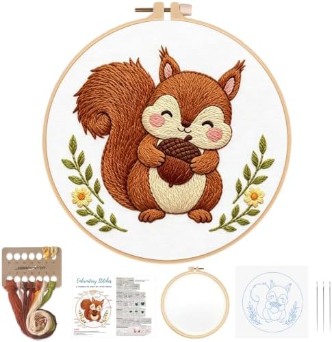 Nuberlic Embroidery Kit for Beginners Stamped Squirrel Needlepoint
