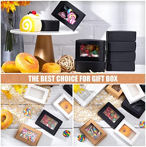 Zonon 30 Pcs Soap Boxes for Homemade Packaging, Mini Kraft Boxes with Window for Bakery Candy Soap Making Gift Packaging, 3.7x2.6x1.4 Inch (Black Brown White)