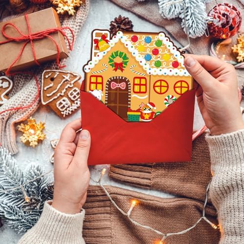 Seagoodbye 40PCS Christmas DIY Gingerbread House Cards Crafts Making Kits Bulk with Envelopes and Stickers, Xmas Make Your Own Holiday Greeting Card Gifts Party Supplies