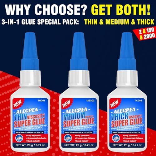 ALECPEA Thin Medium Thick CA Glue, Cyanoacrylate Adhesive, 60g