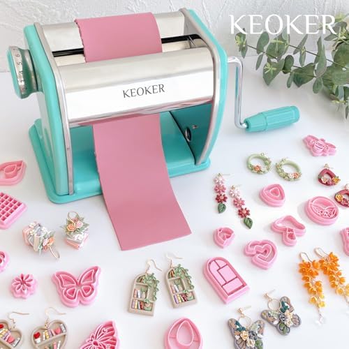 KEOKER Clay Press Machine, Polymer Clay Press Machine for Making Clay Earrings, Polymer Clay Roller Machine, 7 Thickness Stainless Steel Polymer Clay Pasta Machine, Polymer Clay Tools