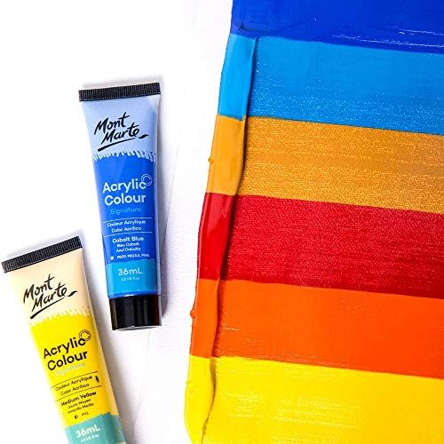 Mont Marte Acrylic Colour Paint Set Signature 36pc x 1.21 US fl.oz (36ml), Acrylic Paint Kit Ideal for Canvas, Wood, Air Dried Clay, Cardboard and More, Great Beginner Acrylic Paint Set, Includes 36 Colors
