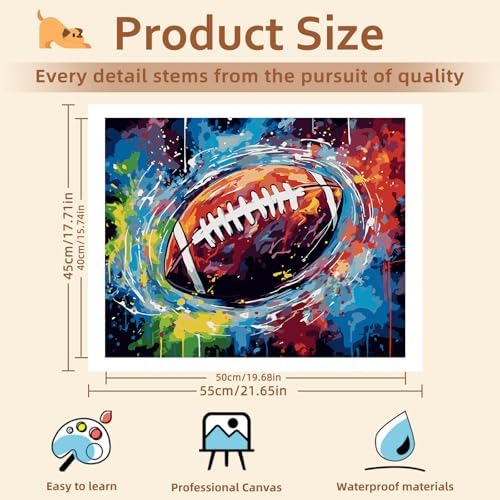 Reivworl Football Paint by Numbers Kit for Adults Beginner, 20" Wx16 L Football Paint by Number for Adult, Acrylic Painting Kits with Canvas for Gifts and Wall Decor