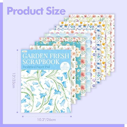 30 Sheets Garden Floral Paper Pad, Double-Sided Scrapbook Paper with Unique Soft Fresh Designs Decorative Scrapbooking Supplies For Card Making, Album, Stamping, Background Decoupage