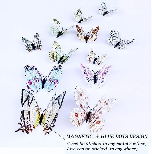 OPSEAM 3D Butterfly Wall Decor Butterfly Decorations Stickers with Magnets | 72 PCS White,12 Styles Double Layer Butterfly for Classroom Decoration,Locker Refrigerator, Reusable,Waterproof