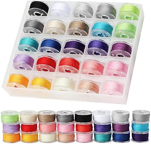 50Pcs Bobbins Sewing Threads Kit 25 Colors 500 Yards Sewing Polyester Thread Spools with 25Pcs Same Color Prewound Bobbins for Hand Sewing DIY Emergency Travel Sewing Machine Use (25 Colors)