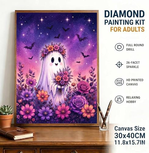 TOPCLTV Cute Ghost Diamond Art Kits for Adults, Halloween Diamond Painting
