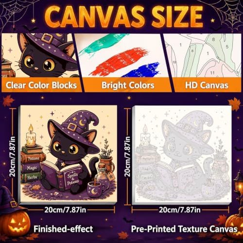 Mandun Halloween Cat Paint by Numbers Kit for Kids, 8x8 inch