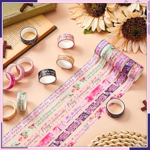 24 Rolls Christian Washi Tape Gifts, Watercolor Floral Religious