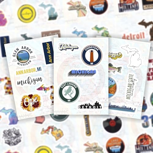 100Pcs Michigan Stickers for Water Bottle and Laptop - Michigan State Gifts, Party Supplies & Decorations, Waterproof Vinyl Decals, State Pride and Icon Stickers, Gifts for Women & Men