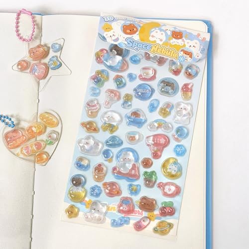 3D Epoxy Puffy Stickers, Cute Space Nebula Animal Stickers with Glitter, Kawaii Puffy Stickers for Scrapbooking, Journal, Planner, Phone Case, Water Bottle, Laptop DIY Craft Lovers