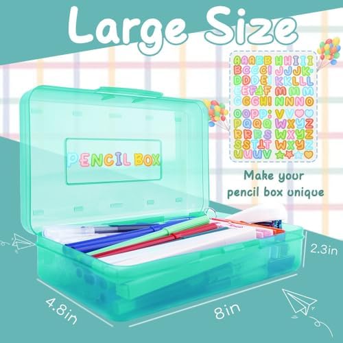 Mint Green Hard Pencil Case Plastic Large Capacity Clear Pencil Box Crayon Box Organizer 1 Pack Storage Container Organizer Boxes for Pens School Stylish Art Office Supplies Storage Medium for Boys