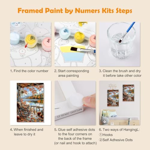 MOGTAA Fall Paint by Numbers Kit for Adults Beginners with Frame, Autumn Adult Paint by Number Kits on Canvas with Easel, Easy DIY Landscape Oil Painting Kits for Home Decor, 8x12in