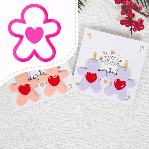 Xaekicr Cute Heart Gingerbread Polymer Clay Cutters Set – Clay Earring Cutters for DIY Earrings, Polymer Clay Molds for Jewelry Making – Clay Tools for Holiday Craft Lovers