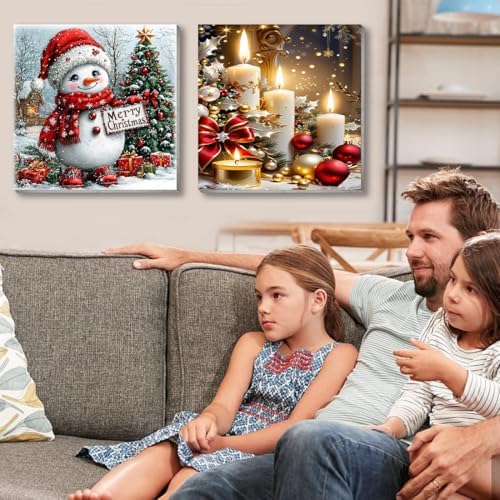 4 Pack Christmas Paint by Numbers Kit for Adults with Framed,Snowman Truck Candle Christmas Tree Paint by Number with Wooden Easel DIY Winter Bonfire Landscape Adult Paint by Number Kits10X12-10x10in