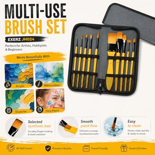 EXERZ 10 pcs Artist Paint Brush Set Synthetic Hair for Acrylic