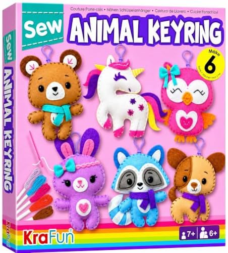 KRAFUN Unicorn Animal Sewing Keyring Kit for Kids Ages 7-12 | 6 Dolls