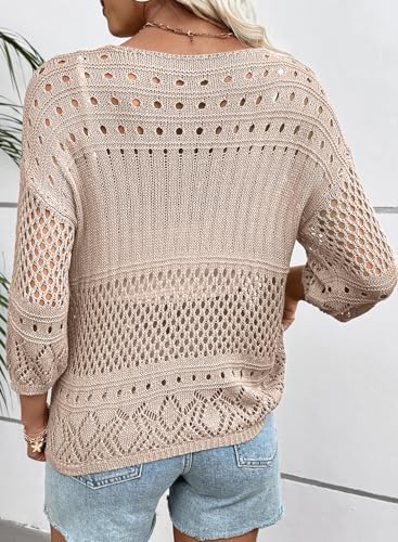 EVALESS Crochet Tops for Women Hollow Out Knit Sweaters