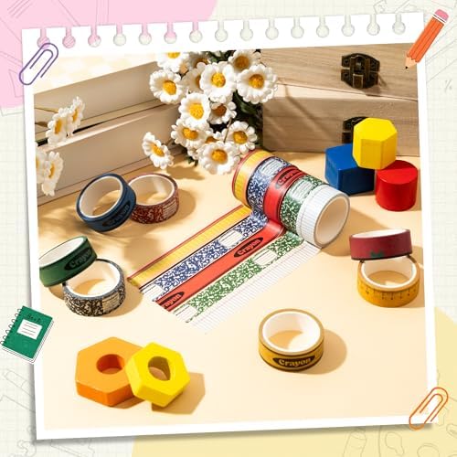 12Rolls Back School Composition Ruler Crayon Decorative Washi Tape