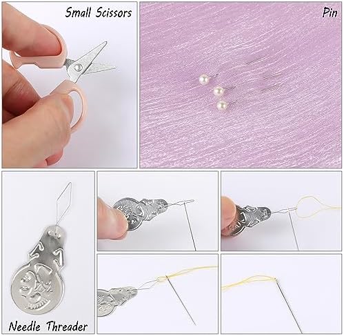 MIDELONG Heart Shaped Portable Travel Sewing Repair Kit - Mini Box with Threads, Scissors, DIY Hand Sewing Needles, Pink