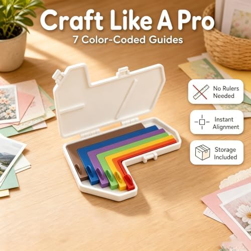 Paper Crafting Alignment Guide Set (7Pcs), Color-Coded No-Measure Scrapbooking Tools for Perfect Card Making, Borders, Layering & Precise Layout Spacing with Storage Case 1/16 to 1/2 Inch Increments