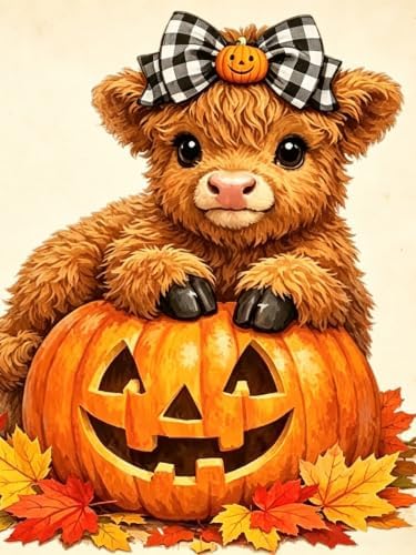 Highland Cow Diamond Painting Kits for Adults, Fall AutumnDiamond Art