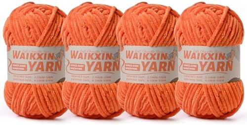 （4 Orange） 4 Pack Super Soft Fuzzy Chenille Chunky Yarn for Crocheting, 400g (350yds) Velvet Fluffy Amigurumi Yarn for Hand Knitting Baby Blankets Weaving Craft