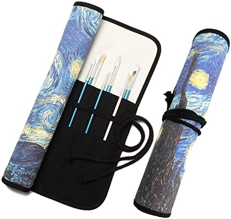 Funny live Paint Brush Holder Art Supplies, Artist Brush Holder & Storage Organizer Roll-Up Case Bag, Protect Acrylic Oil Watercolor Paintbrushes (Starry Night 20 Slot Pockets)