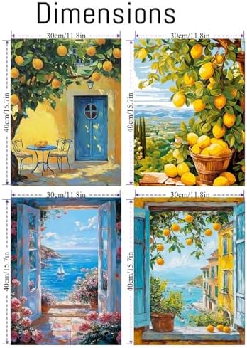 Clendo 4 Packs Summer Scene Paint by Numbers Kits for Adults, DIY Lemon Tree Adult Paint by Number Kits on Canvas, Digital Oil Number Painting for Home Decor (12x16 Inch)