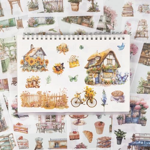 RISYPISY 368Pcs Garden Theme Washi Sticker Book for Journaling | 50 Sheets Nature Scrapbooking Stickers & Ephemera – Junk Journals & Planners
