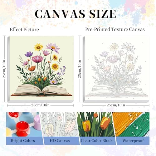 Framed Paint by Numbers Kit for Adults Beginners – Books and Flowers
