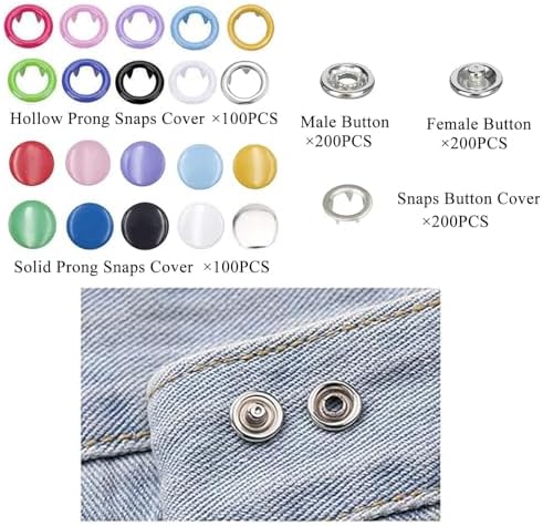 Minestylish 200 Sets Metal Snaps Buttons with Fastener Pliers Press Tool Kit Perfect for DIY Crafts Clothes Hats and Sewing, Snap Button Fasteners Kit for Clothing(Colorful / 800 PCS)
