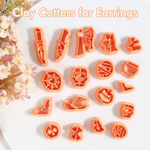 Puocaon Halloween Polymer Clay Cutters - 18 Pcs Horror Ghost Bat Halloween Clay Cutters for Polymer Earrings Jewelry Making Thriller Movie Design