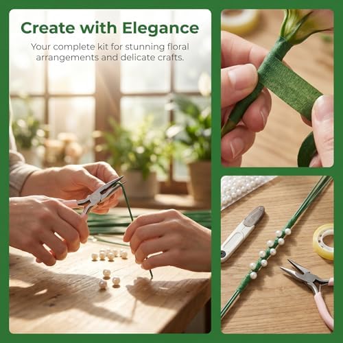DIY Handmade Floral Art Tool Set, Money Flower Bouquet Making Kit Including ABS Pearls, Metal Wire, 2-Millimeter Diameter Flower Stems, Scissors, Pliers and Green Tape