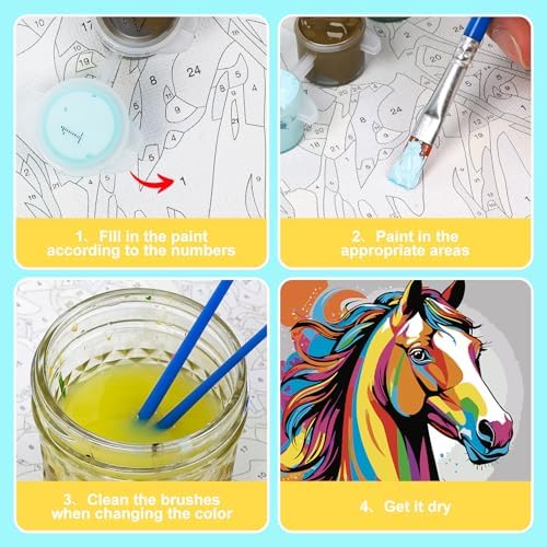 Paint by Numbers Kit for Kids with Frame, Horse Painting, No Easel 10"x 10"