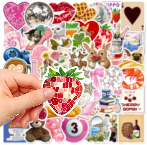 DothRayan 100pcs Y2K Coquette Pink Aesthetic Waterproof Stickers, Vintage Pink Girls Stickers for Water Bottles,Laptop Scrapbook Computer Phone Guitar Aesthetic Decals