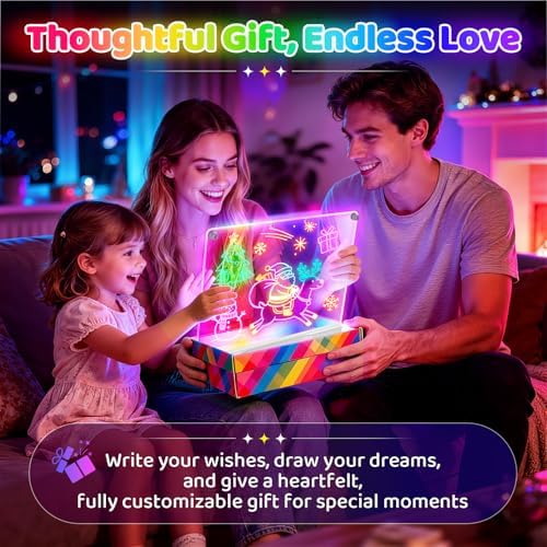 LED Drawing Board with 9 Light Effects, Rechargeable 16" Glow Doodle Note Message Board with Colors, Neon Light Up Drawing Pad Gift Ideas for Kids, Birthday, Christmas with Markers & Tracing Book