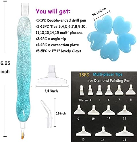 Praise V Do Diamond Art Painting Drill Bead Pen Accessories Tool Kit for Adult, 5D Diamond Painting Drill Pen Stylus Tips Placers Heads and Clay Shine Blue
