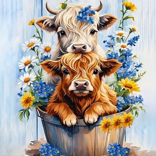 Diamond Art Kits for Adults & Beginners, Highland Cow Diamond Painting Kit