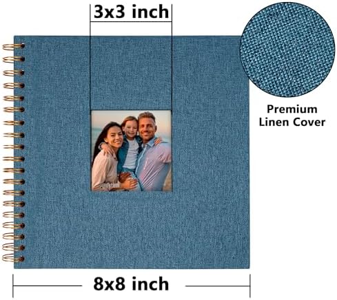 Vienrose 8x8 Inch Scrapbook DIY Small Hardcover Kraft White Pages Scrapbook Photo Album Linen Cover Scrap Book Photo Albums Scrapbooking Supplies Kit for Couple Family Wedding Travel
