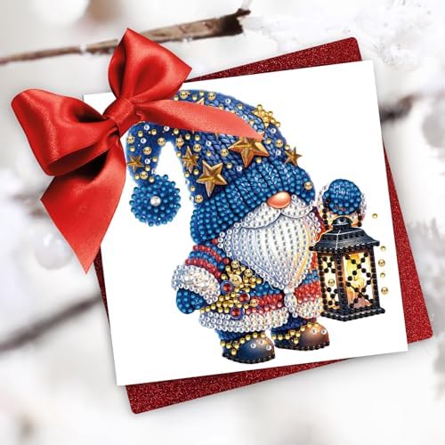 6Pcs Christmas Greeting Card DIY Diamond Art Painting Greeting Cards Blessing Folding Card Kit with White Envelopes Diamond Arts Crafts for Birthday Festival Gift-Goblin02